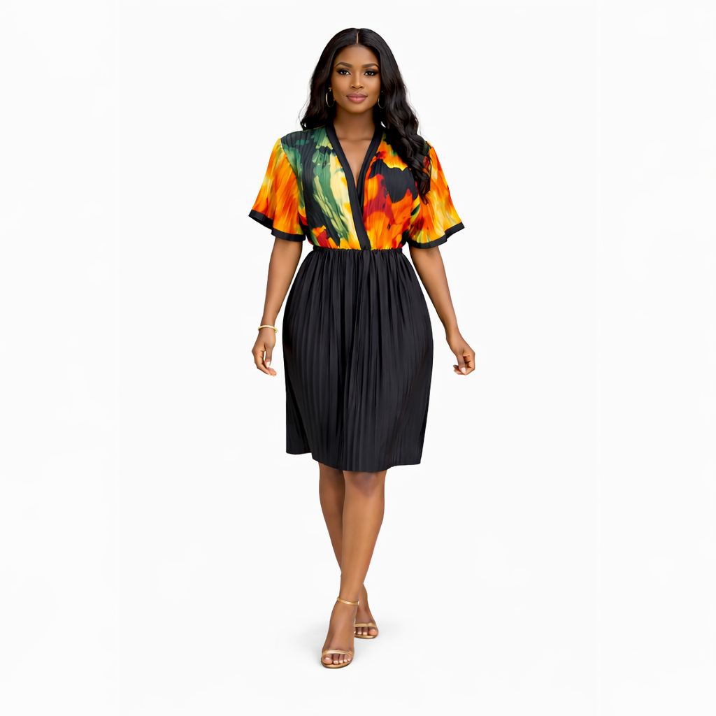 Autumn Bloom Pleated Midi Dress